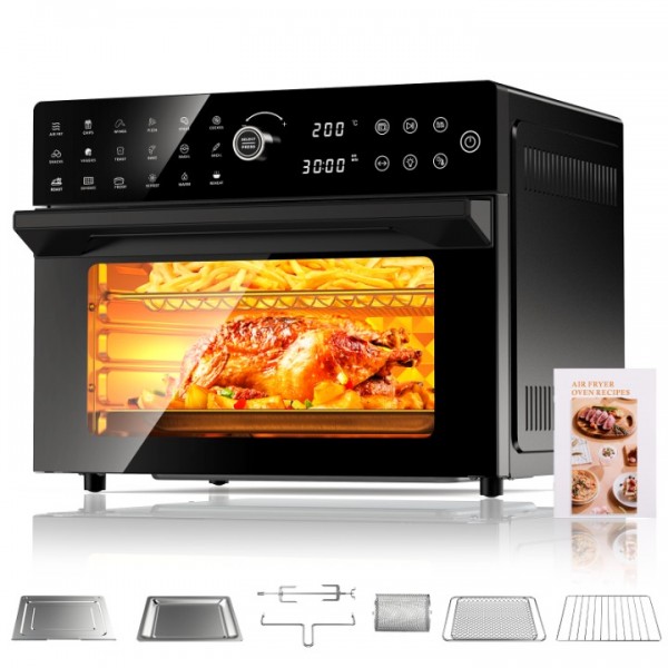 Minibackofen 30L, 20 Programme Minibackofen mit Umluft,4 Fach Fritteuse Umkehrbar, 1800W Airfryer Smart &Timer-Funktion, Heißluft-Backofen mit LED-Display, Gesundes, Fettarmes Frittieren mit Rezepheft